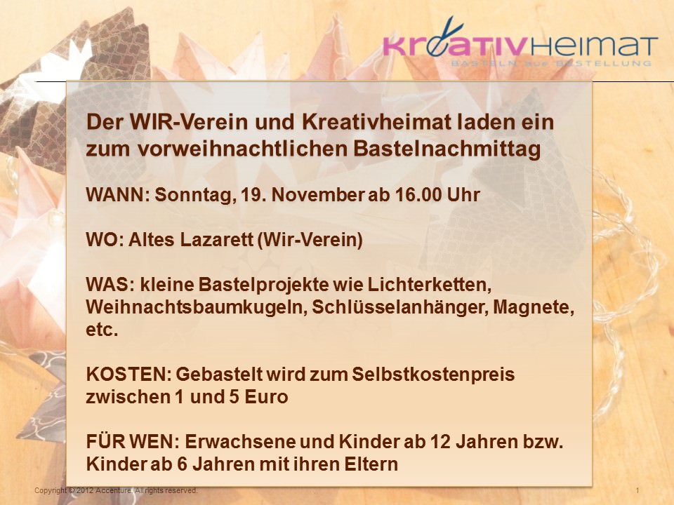 WiR – Wohnen in der Rummelsburger Bucht Nachbarschaftsverein – Bastelabend am 19.11.2017